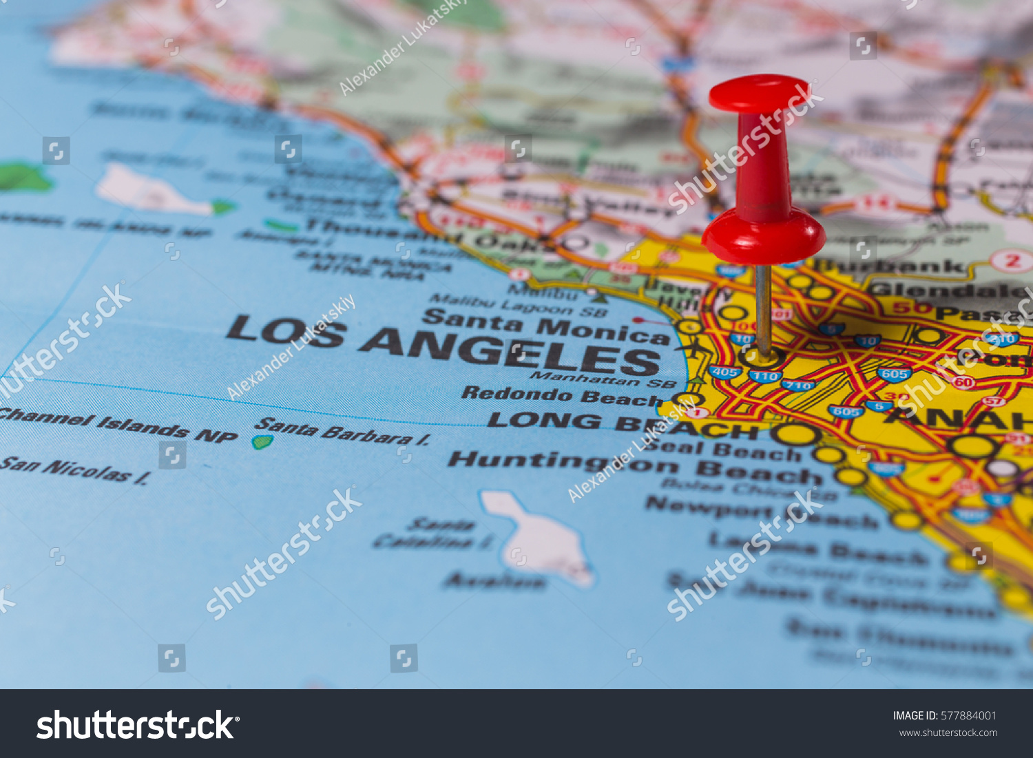 los angeles pinned on map stock photo edit now 577884001 pinned map