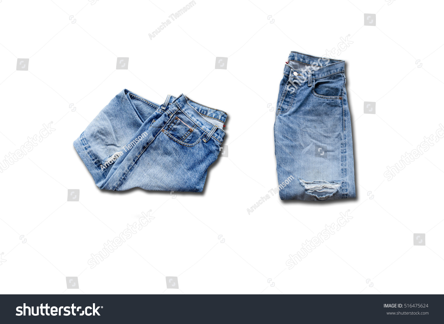 Different Blue Jeans Isolated On White Stock Photo 516475624 - Shutterstock