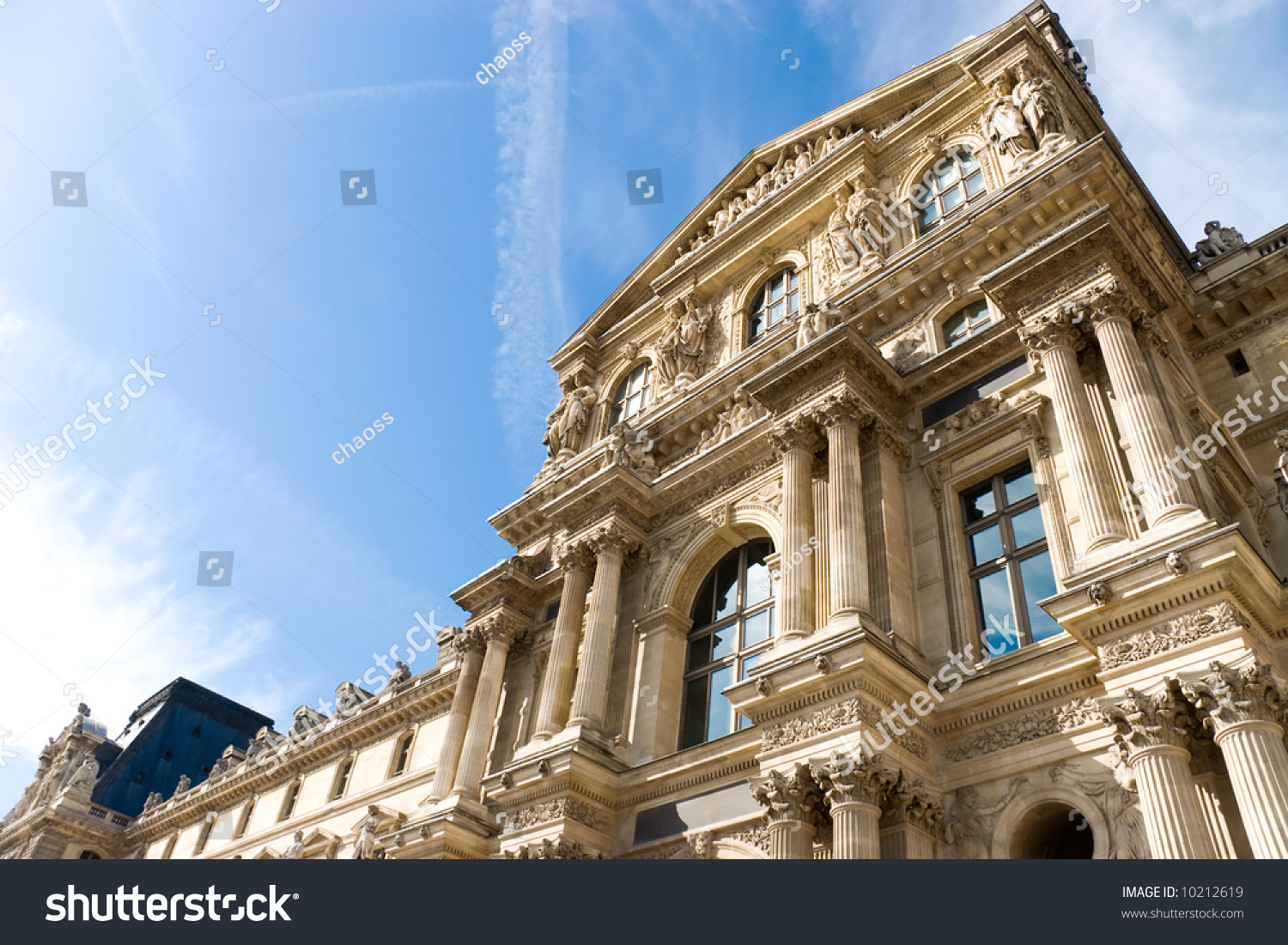 Louvre Building On Blue Sky Background. Wide Angle View. Stock Photo ...