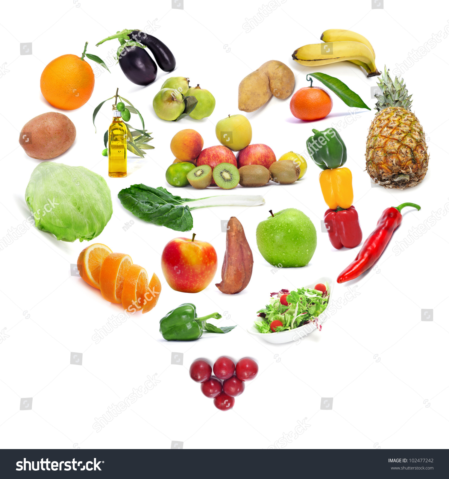 Love For The Healthy Food: Fruits And Vegetables Forming A Heart Stock ...