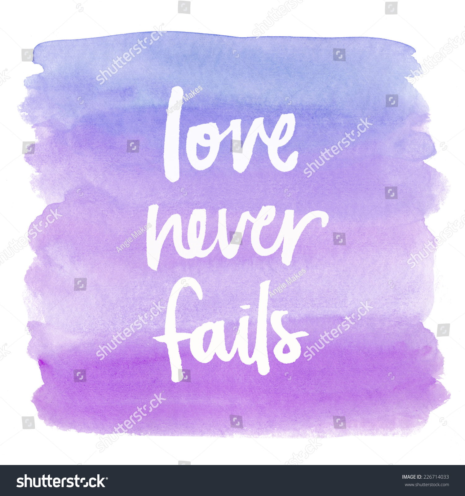 Love Never Fails Quote on Watercolor Ombre Background