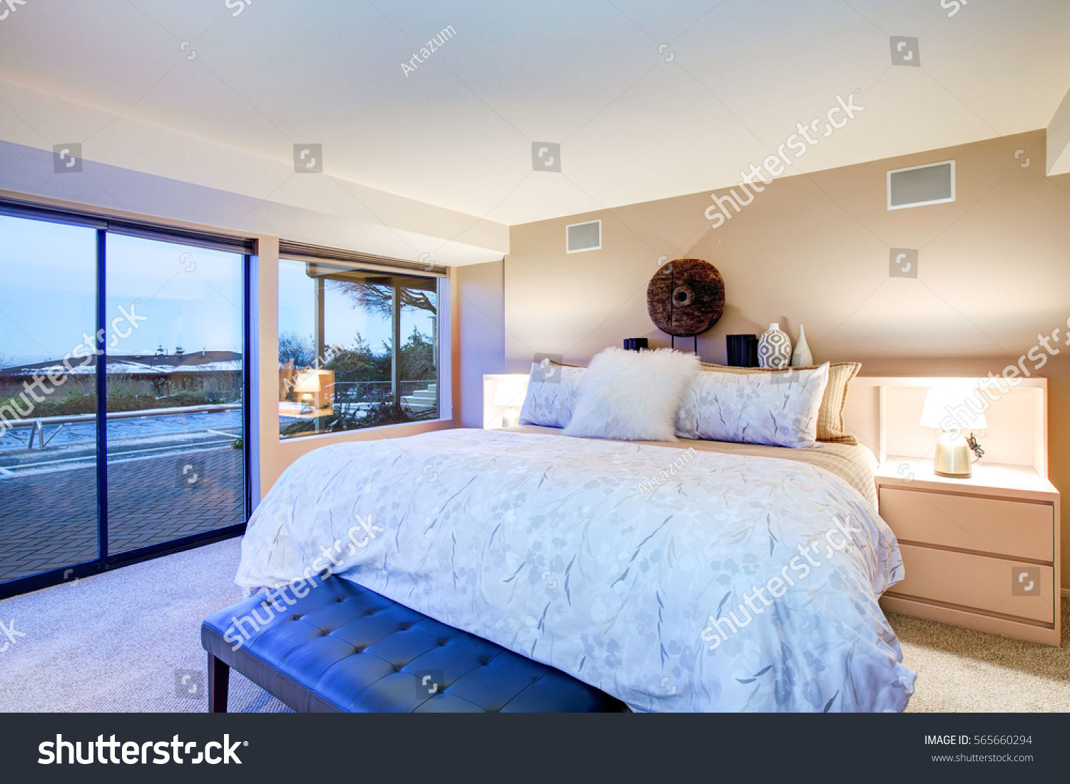 Lovely Bedroom Design Soft Peach Walls Stock Photo Edit Now 565660294