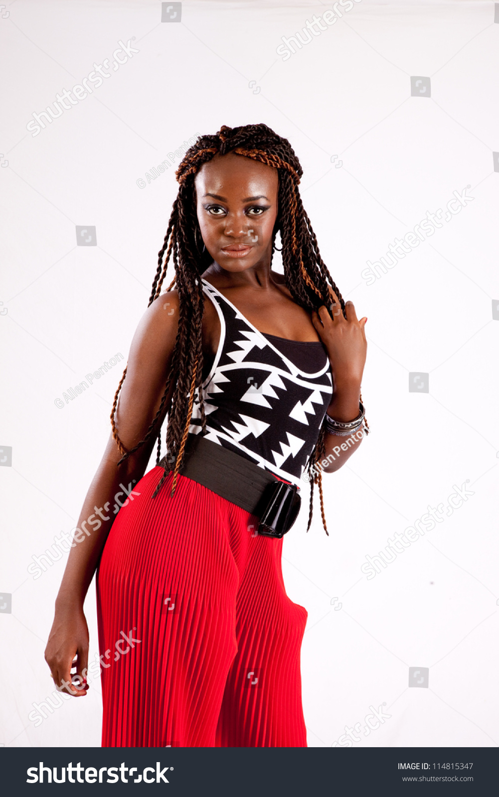 Lovely Black Woman Red Slacks Looking Stock Photo Edit Now