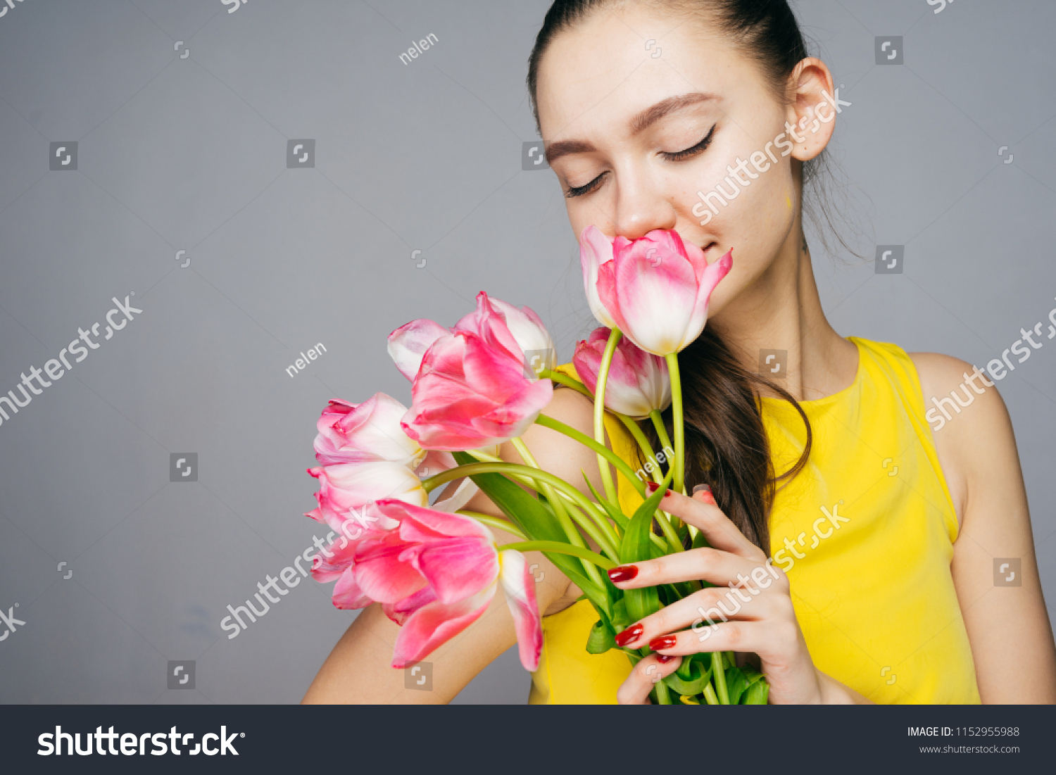 yellow dress pink flowers