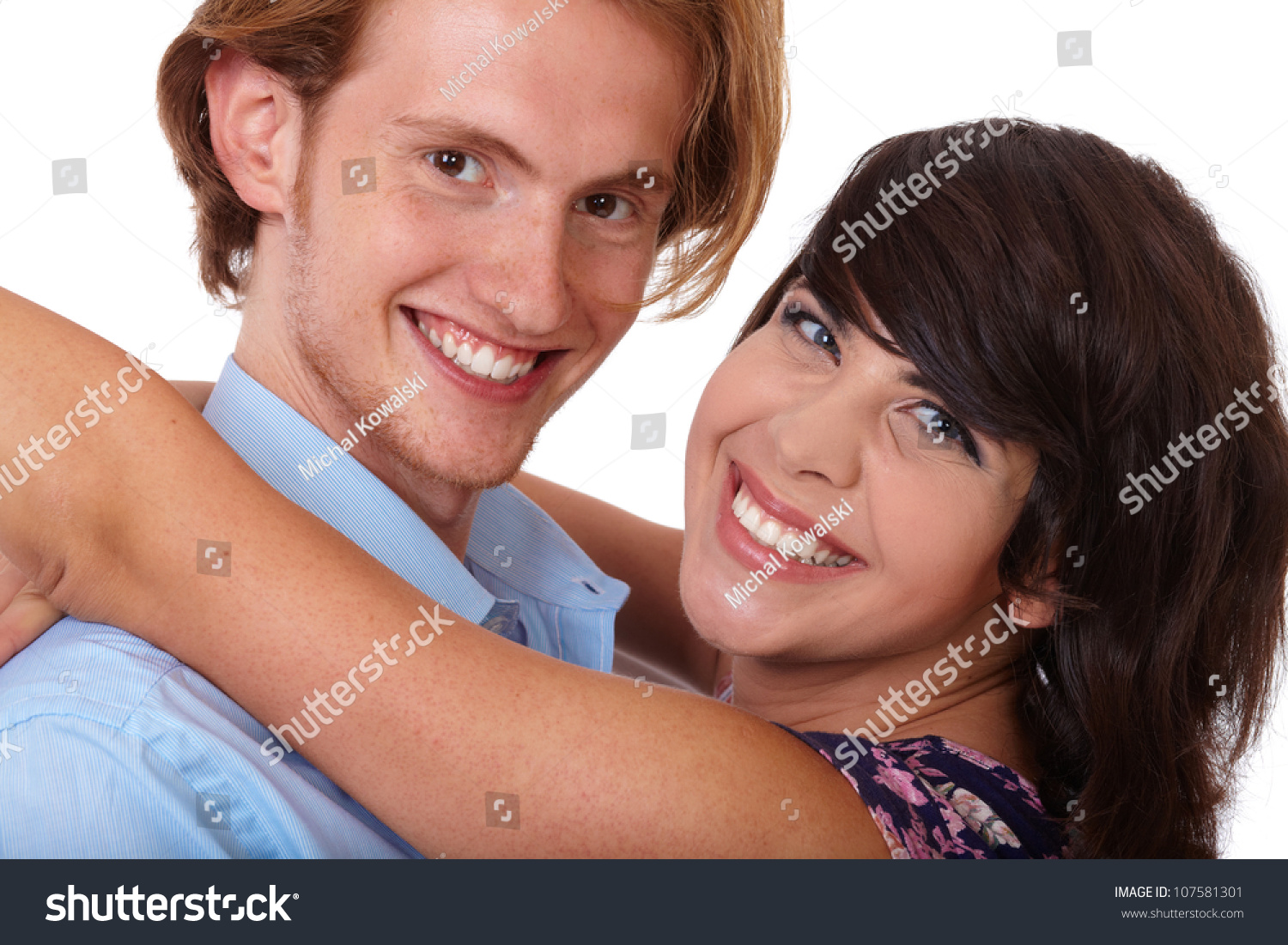 Lovely Couple Have Fun And Laugh Together, Isolated On White Background ...