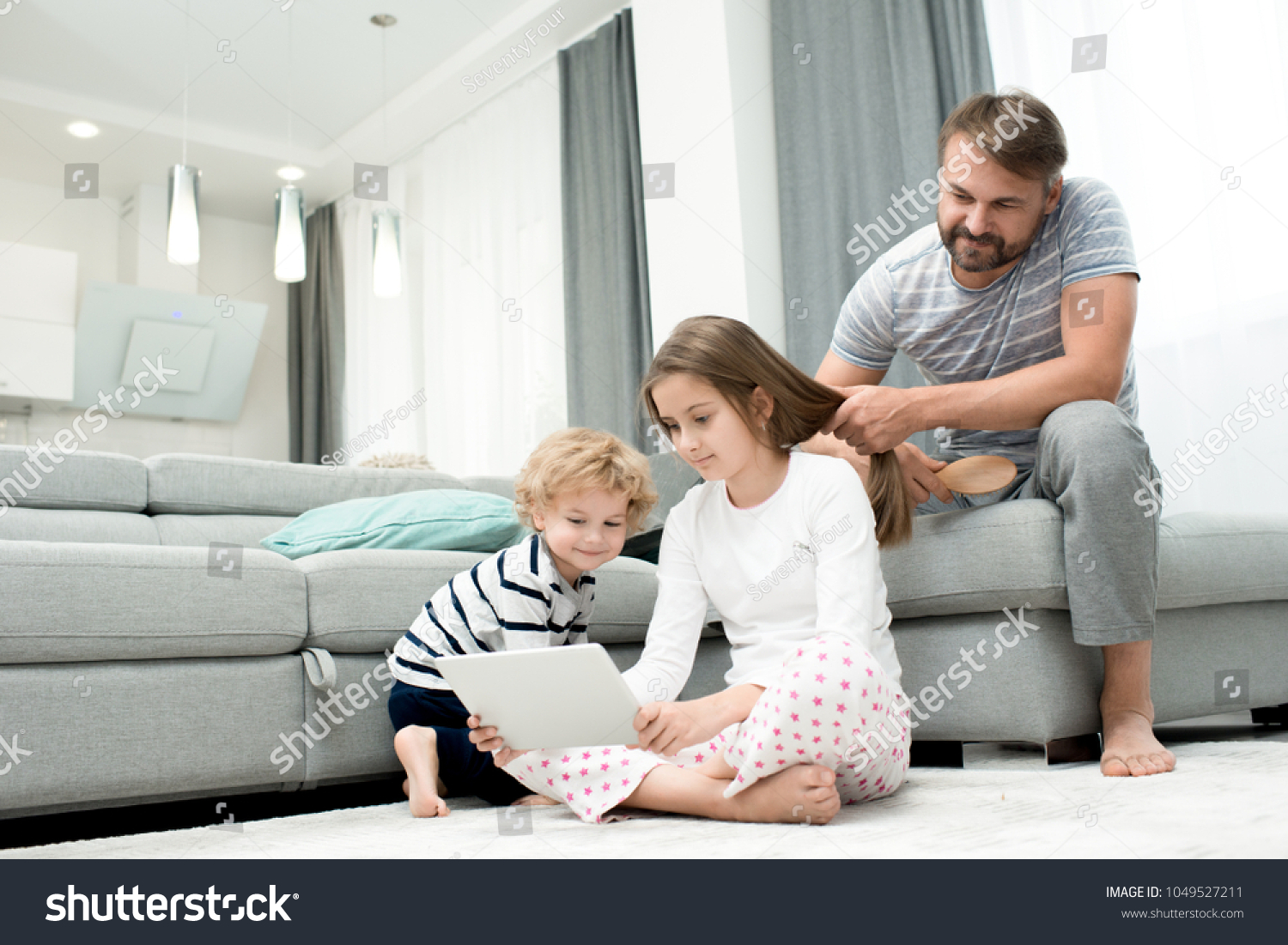 Lovely Family Three Gathered Together Cozy Stock Photo Edit Now 1049527211