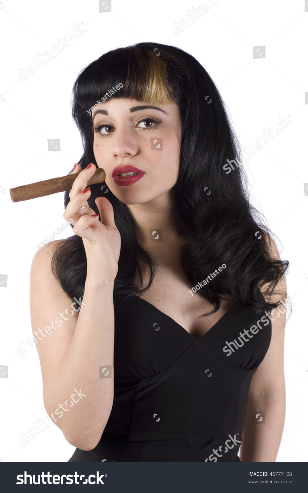 Lovely Pinup Model Black Dress Smoking Stock Photo Edit Now 46777108