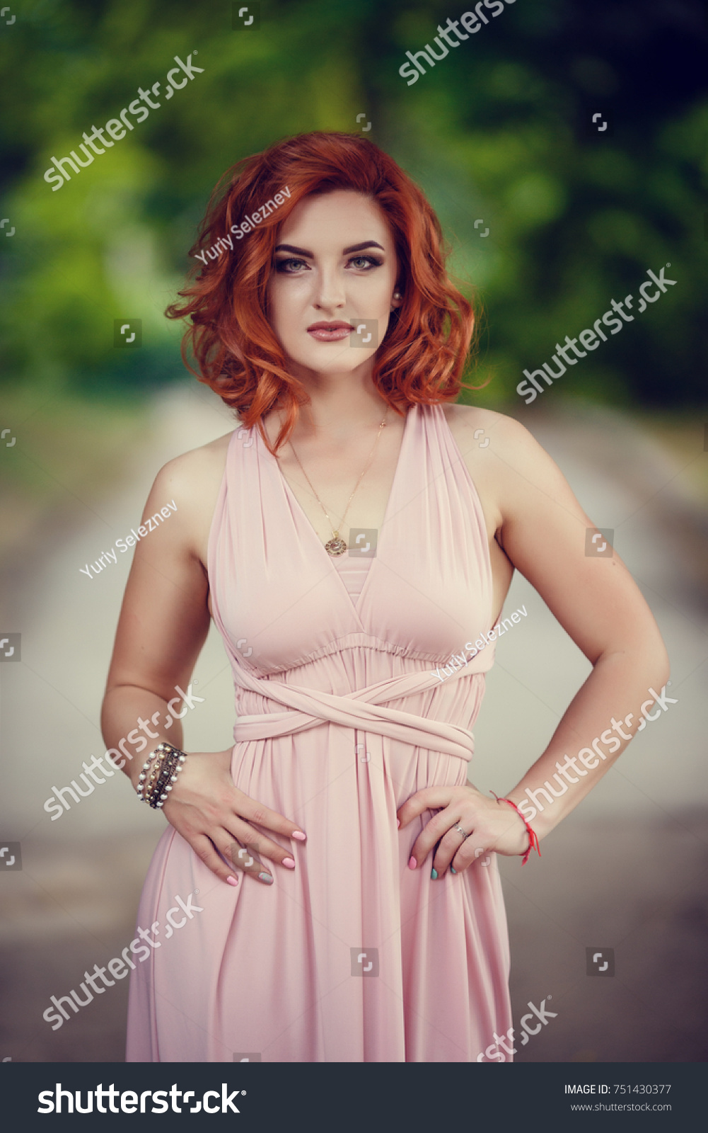 red hair pink outfit