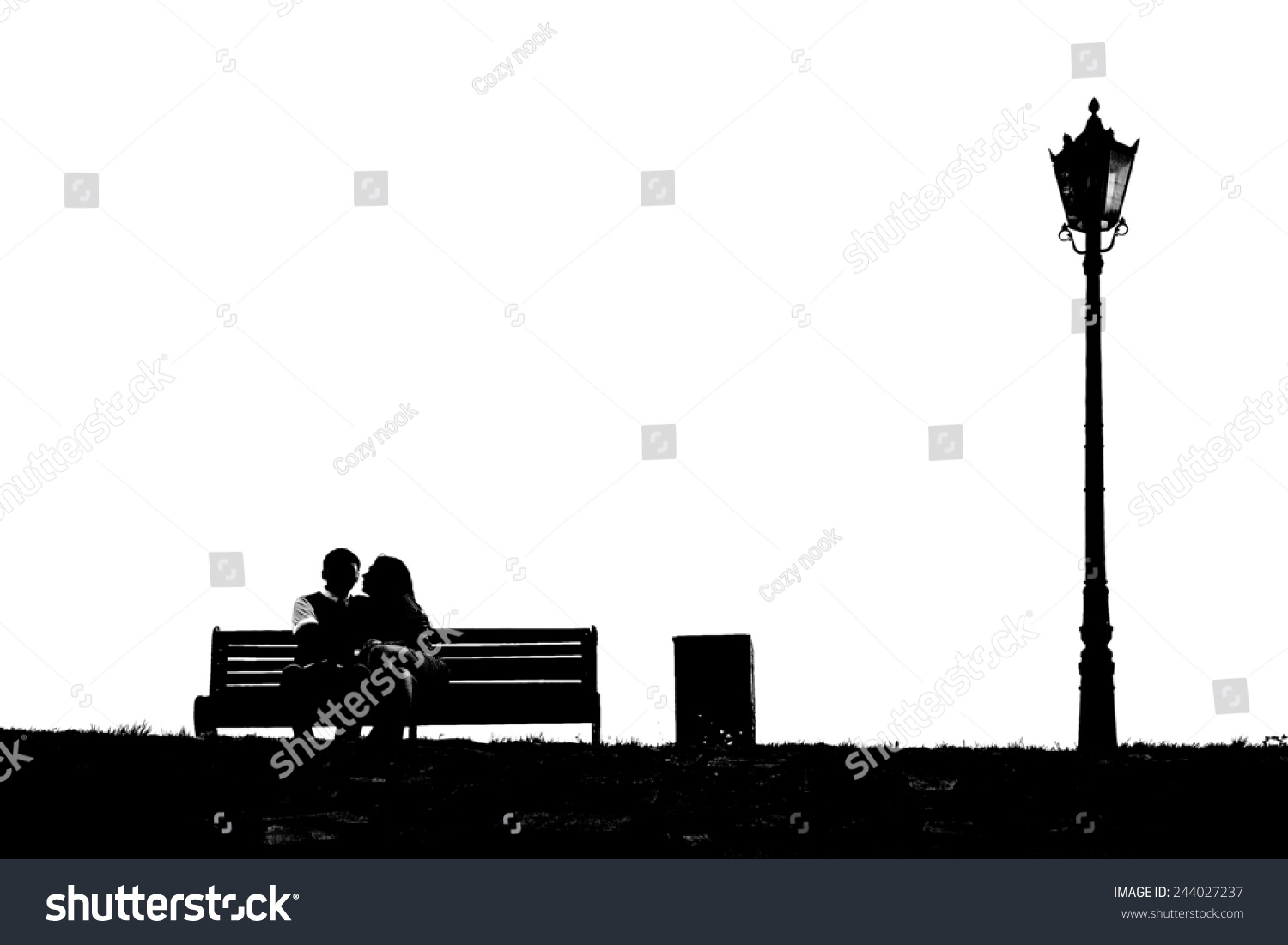 Loving Couple On Bench Silhouette Stock Photo 244027237 