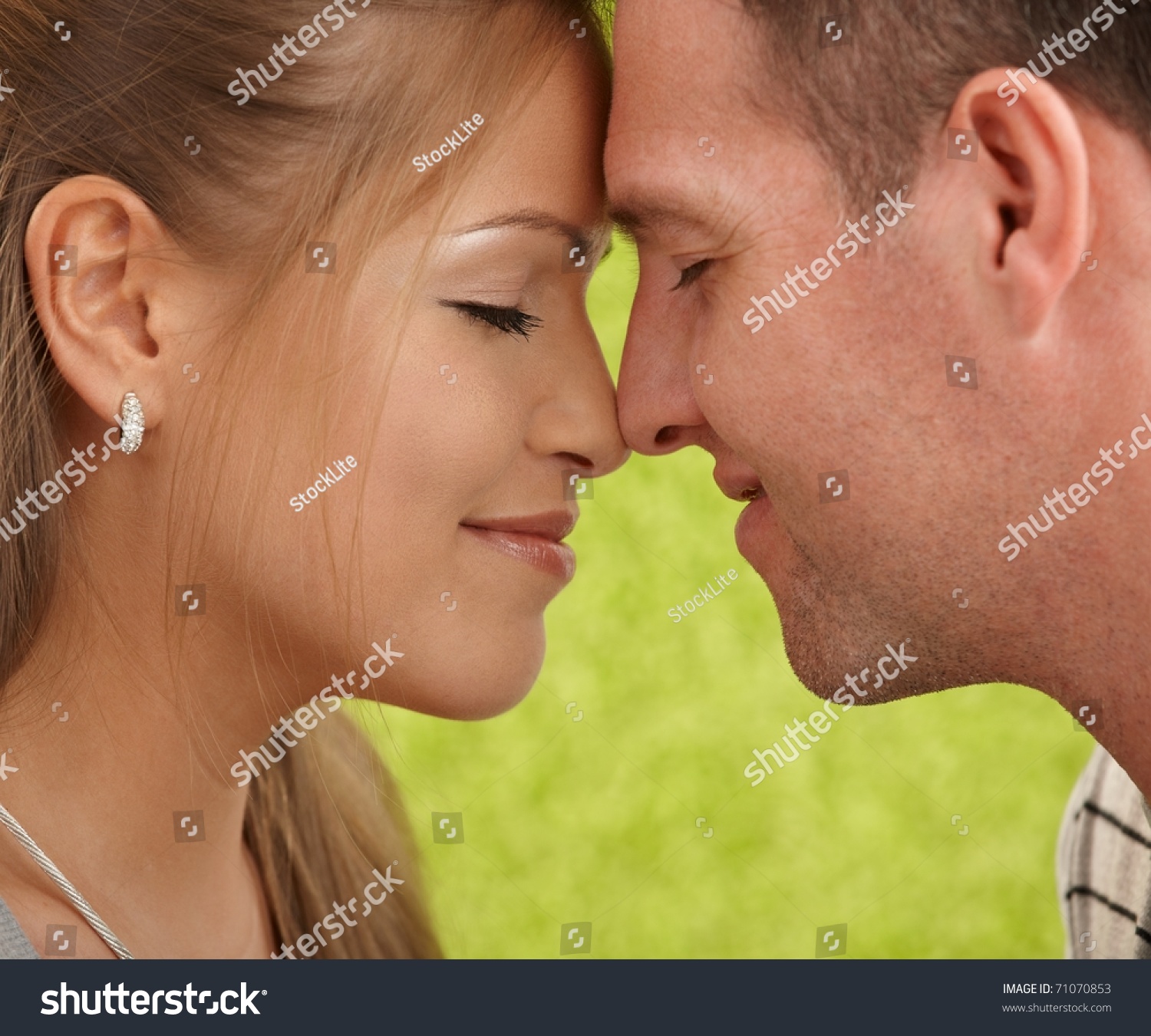 Loving Couple'S Faces In Closeup, Foreheads Touched, Facing Each Other ...