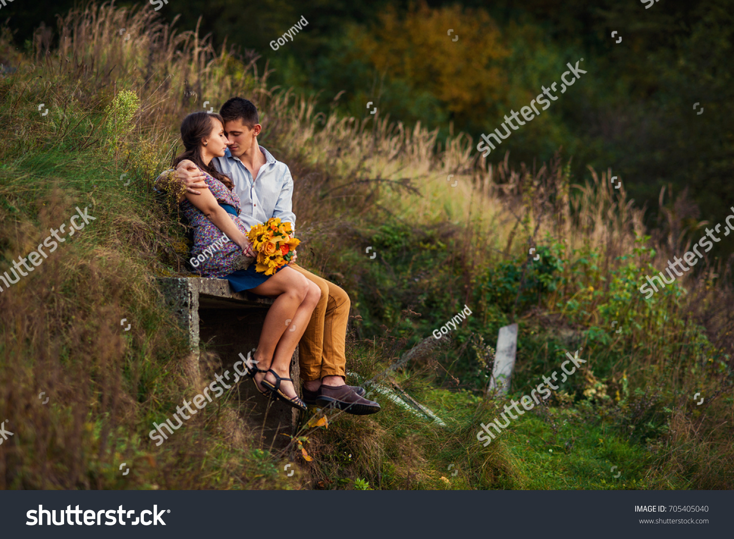 Loving Couple Sitting Warm Hugs On Stock Photo Edit Now