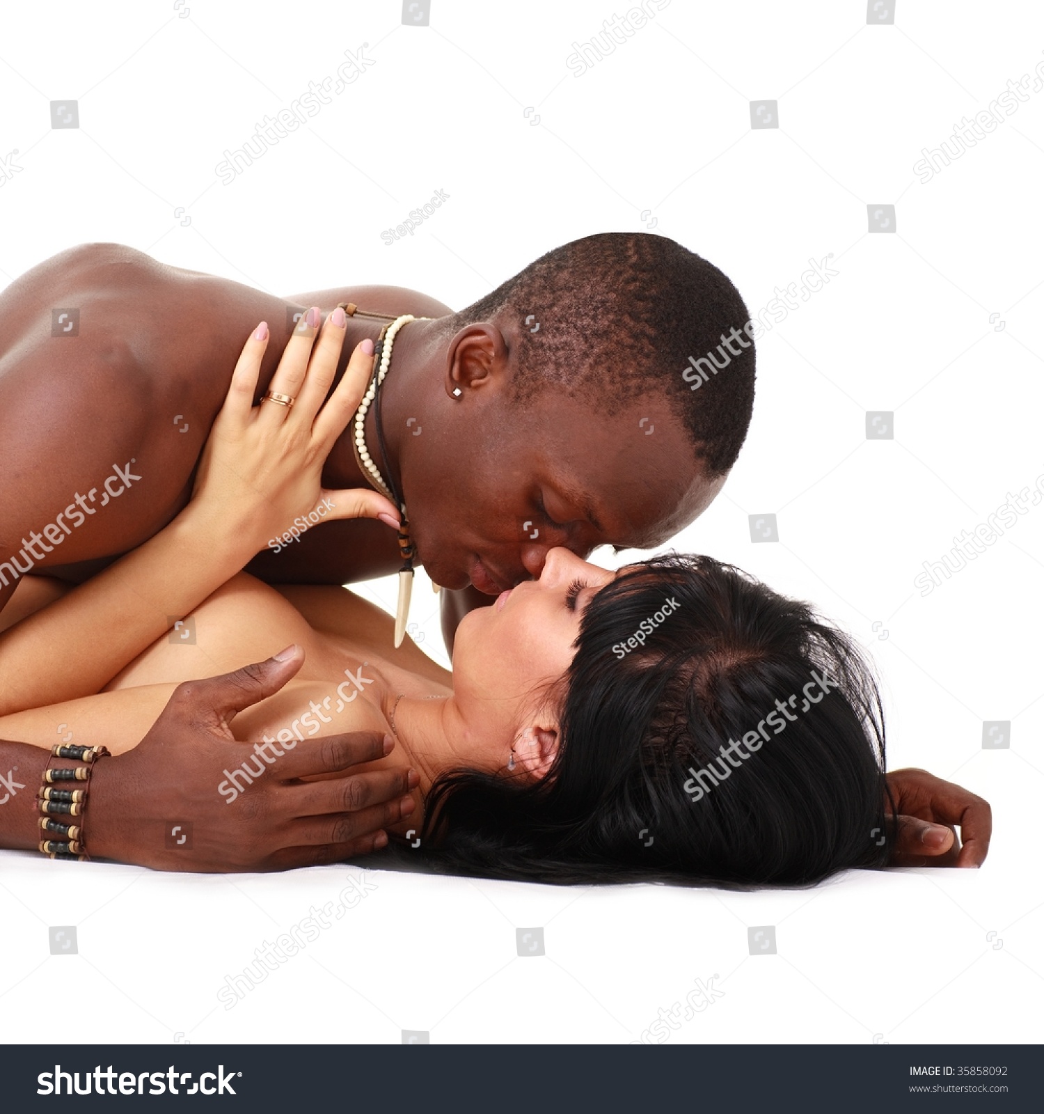 Black men and white women making love