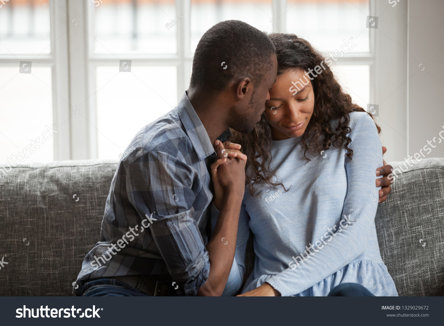 Loving Mixed Race Young Couple Cuddle Stock Photo (Edit Now) 1329029672