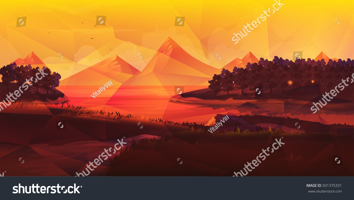 Royalty Free Stock Illustration Of Low Poly Mountain Landscapegreat
