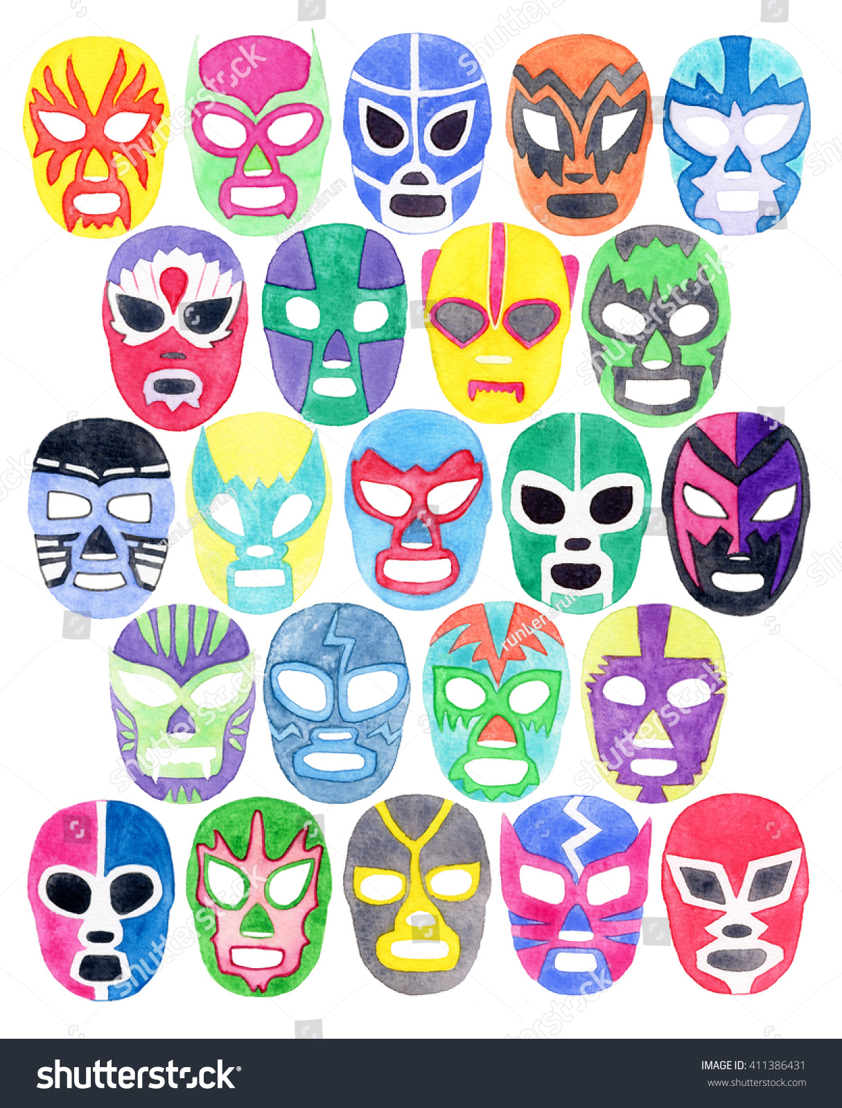 Luchador Or Fighter Mask Set. HandDrawn Lucha Libre (Free Fighting