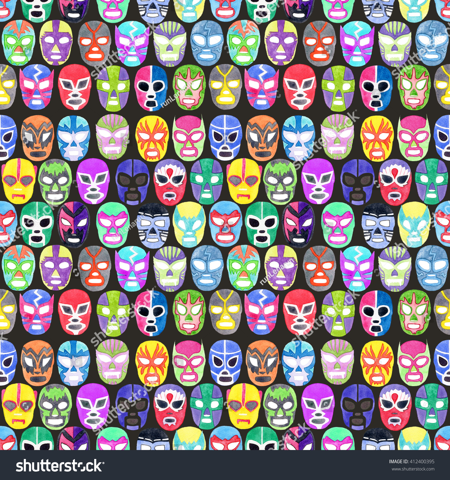 Luchador Fighter Mask Set Seamless Pattern ilustrações stock 412400395