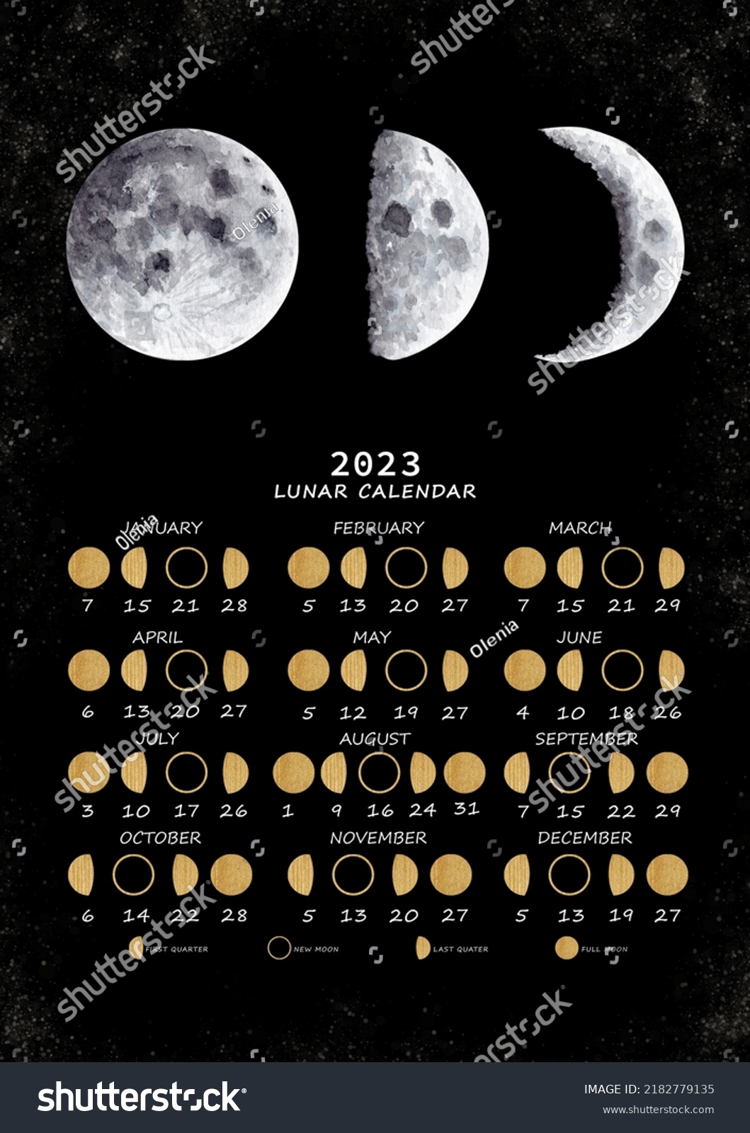 Lunar Calendar 2023 Moon Phases Calendar Stock Illustration 2182779135 ...