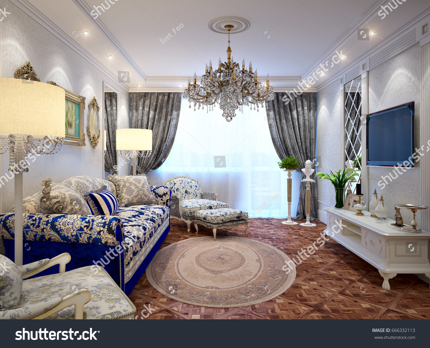Luxurious Classic Baroque Living Room Interior Stock Illustration