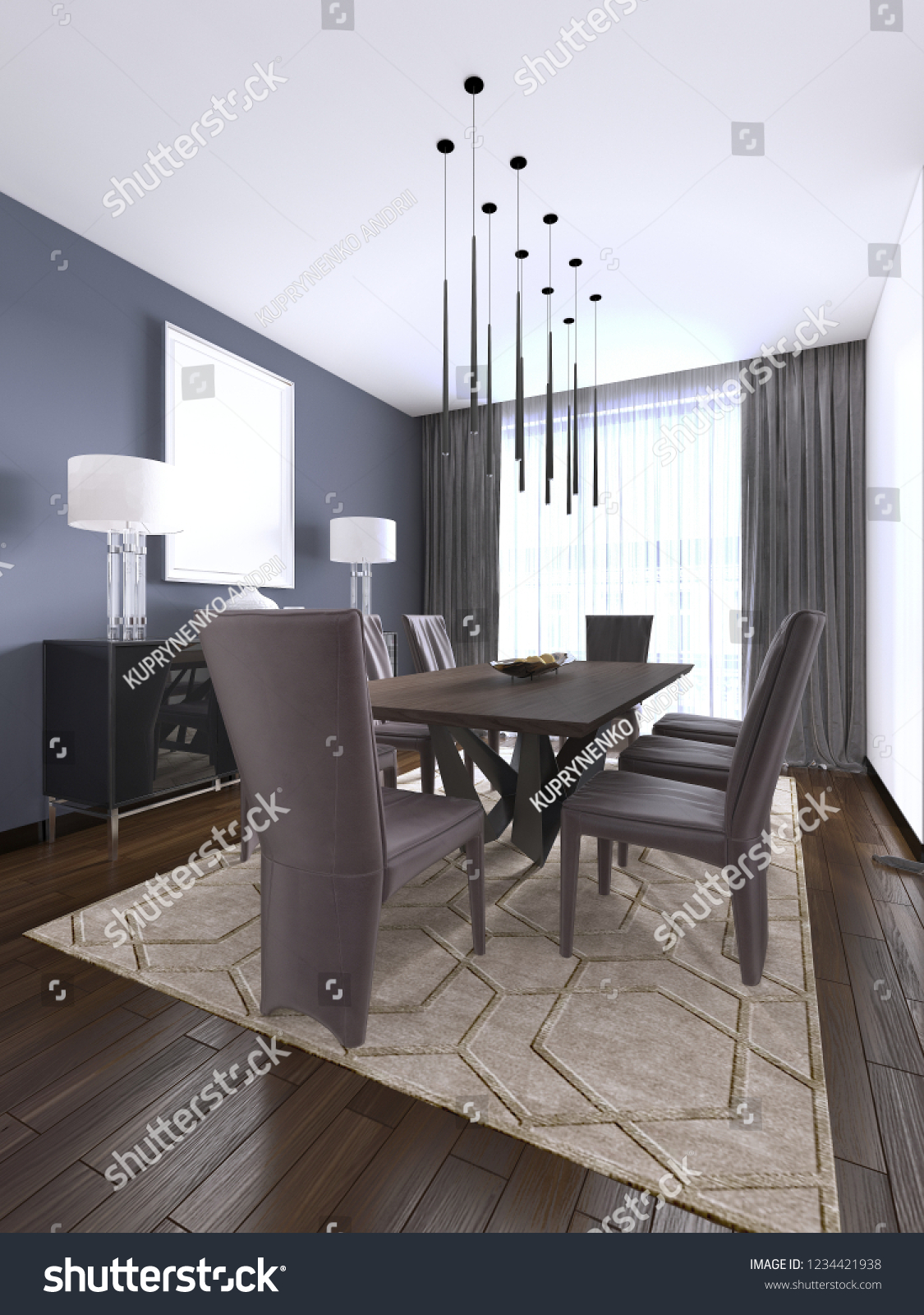 Luxurious Modern Dining Room Boasts Wood Stock Illustration