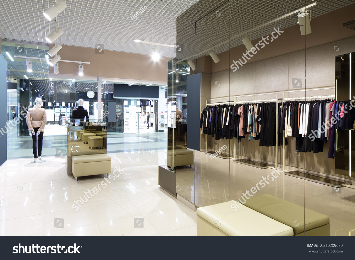 Luxury And Fashionable Brand New Interior Of Cloth Store Stock Photo ...