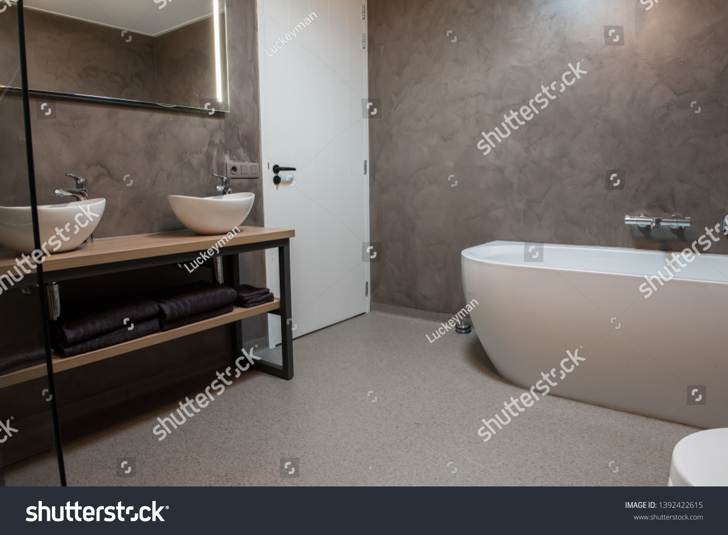 Luxury Bathroom Polished Concrete On Walls Stock Photo Edit Now