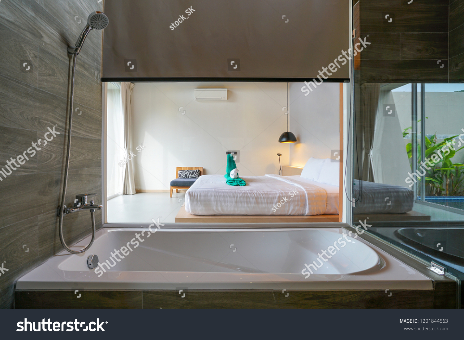 Luxury Bathroom Toilet Bowl Bathtub Bedroom Stock Photo