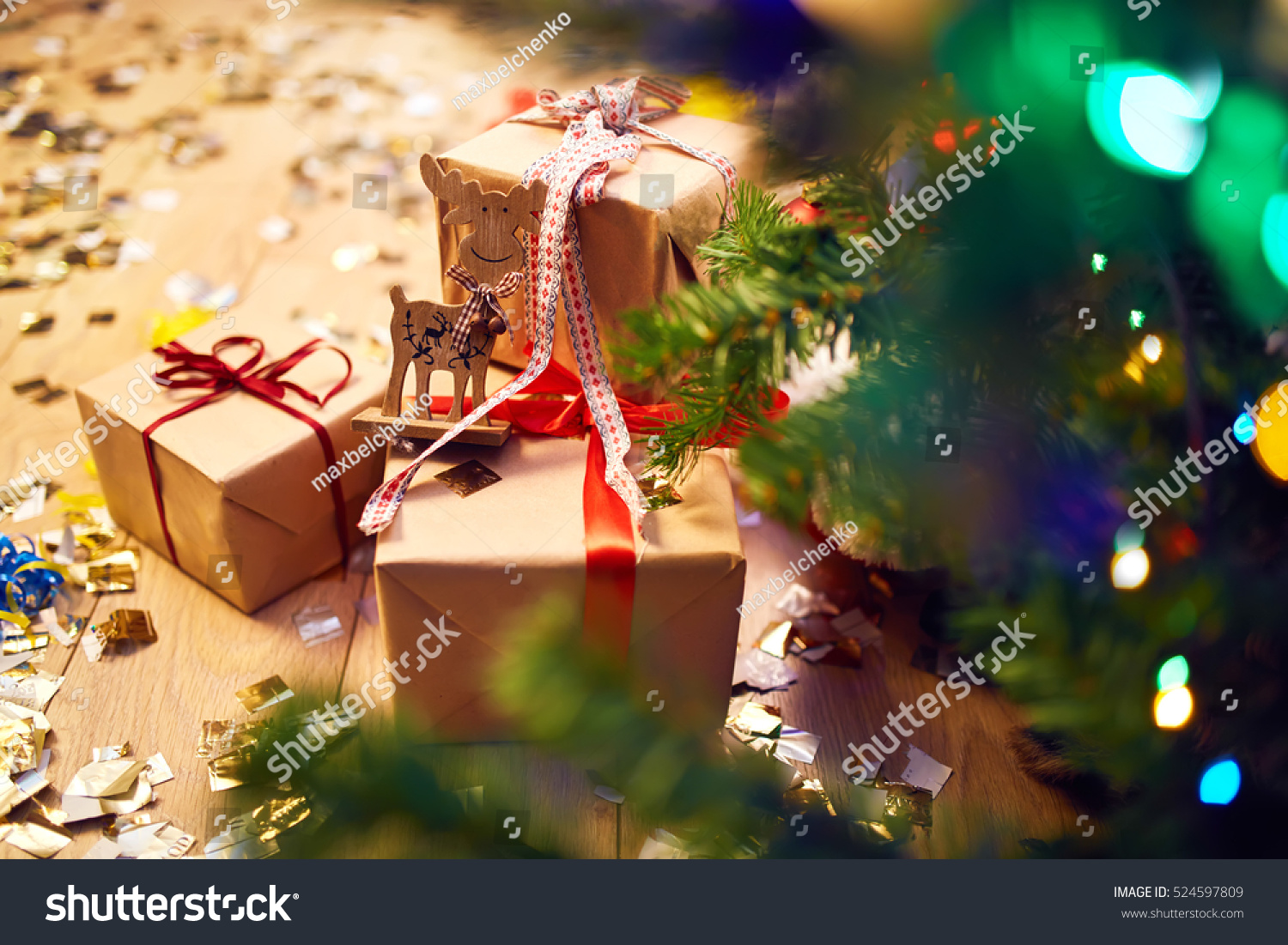 luxury christmas presents under tree christmas stock photo luxury christmas presents under tree christmas stock photo