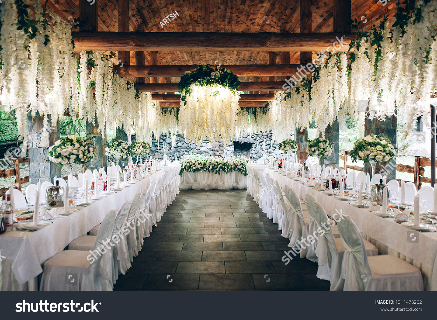 Luxury Elegant Wedding Reception Table Arrangement Royalty Free