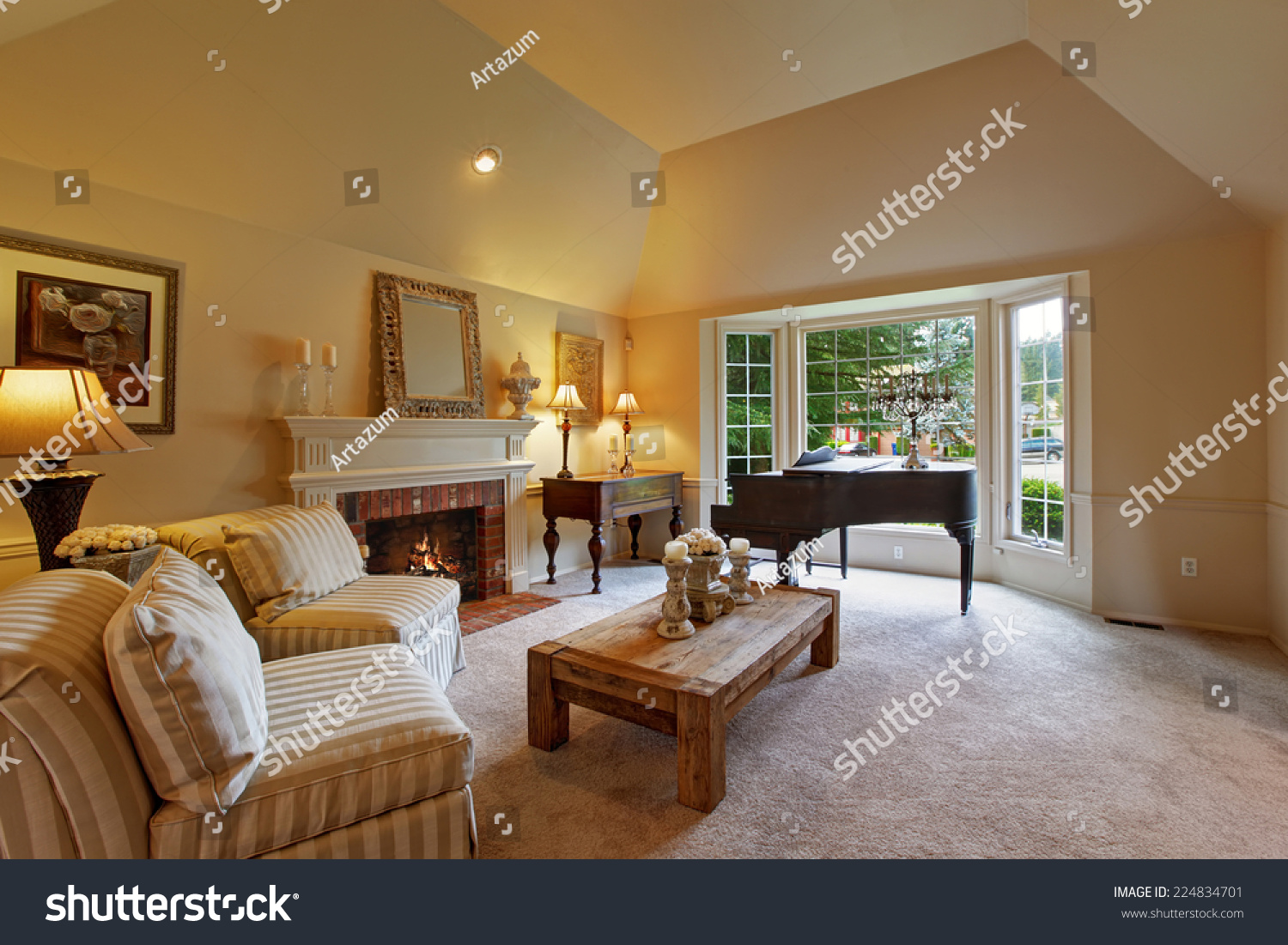 Luxury Family Room High Vaulted Ceiling Stock Photo Edit