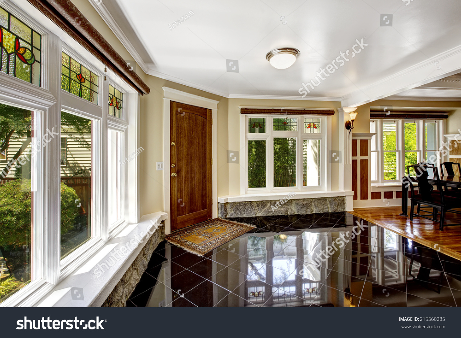 Luxury interior foyer black shiny tile stock photo 215560285 ...