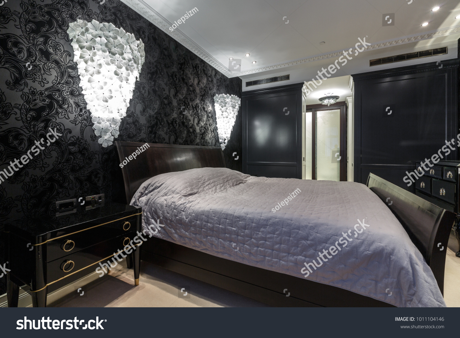 Luxury Master Bedroom Dark Colours Black Stock Photo Edit