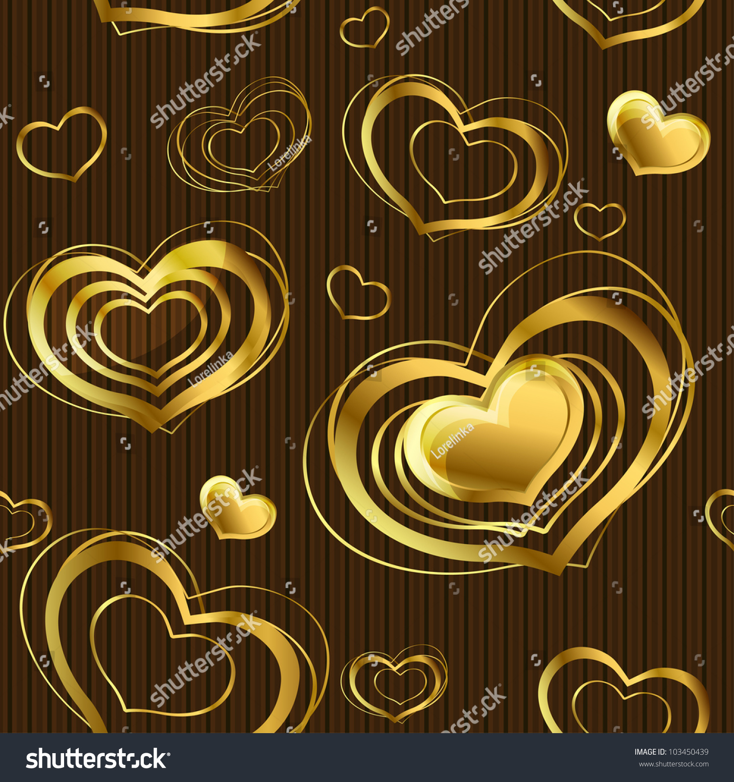 Luxury Seamless Background With Gold Glossy Hearts On Striped Brown ...