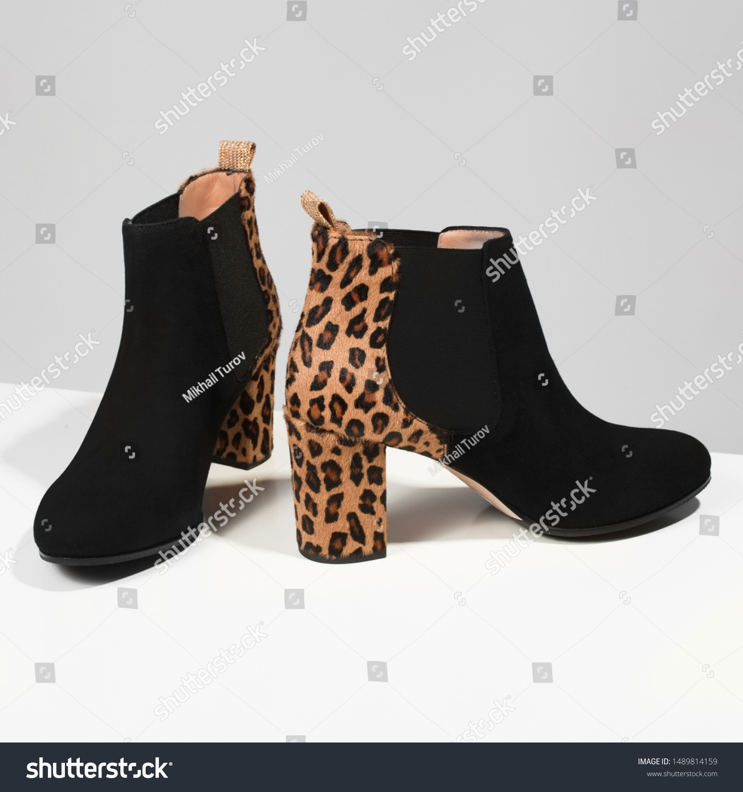 leopard thick heels
