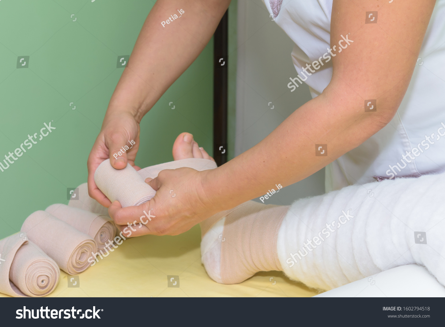 Lymphedema Management Wrapping Leg Using Multilayer Stock Photo Edit