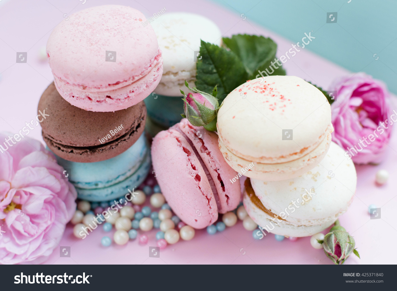 Macaron Desert Sweet Rose Pink Blue Stock Photo Edit Now