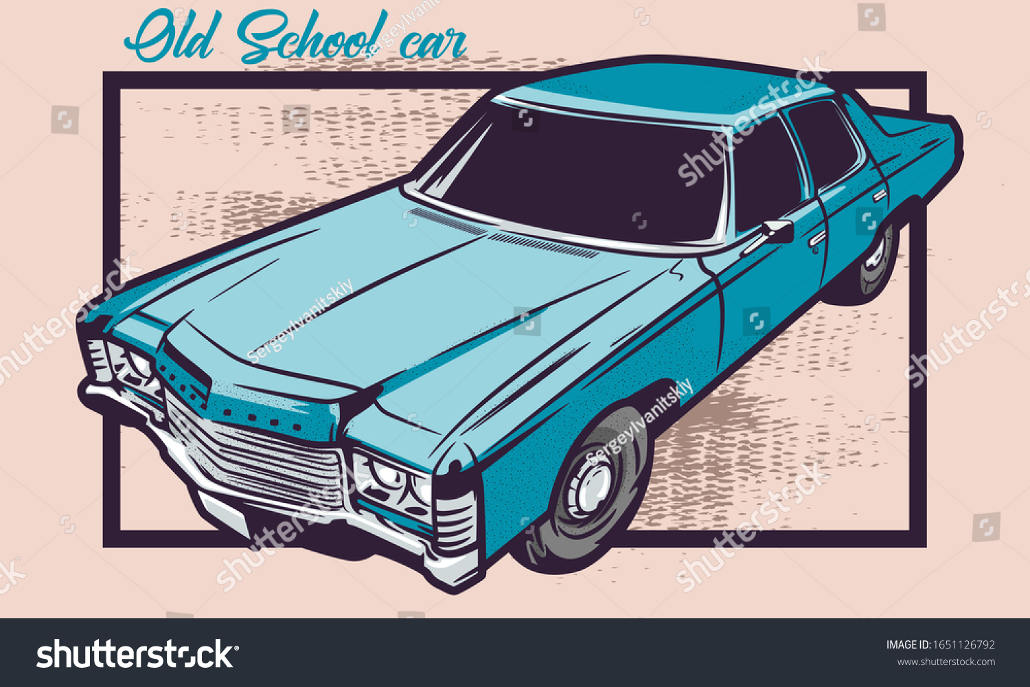 ビンテージ スタイルの機械透視図と 古い学校車 の文字 古い車 道路のほこり アメリカの強力な車 クラシックな青い車 激怒する道の獣 のイラスト素材