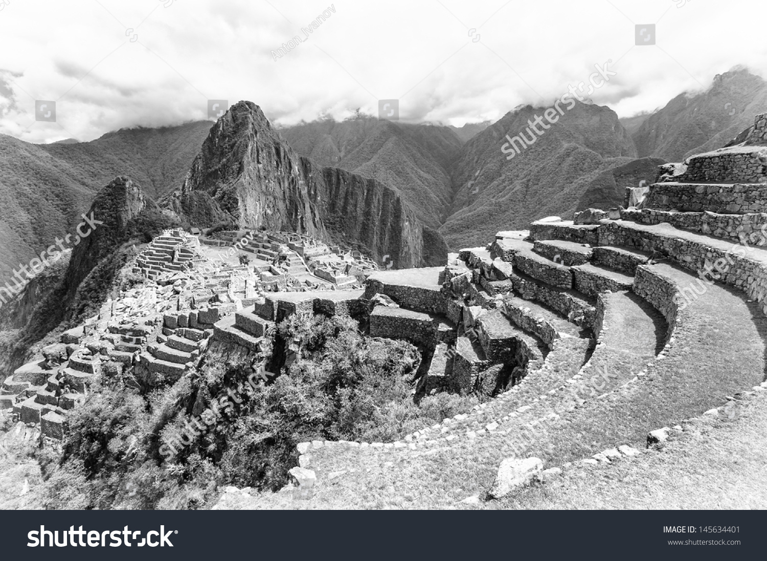 Machu Picchu In Black And White, A Pre-Columbian 15th-Century Inca Site ...