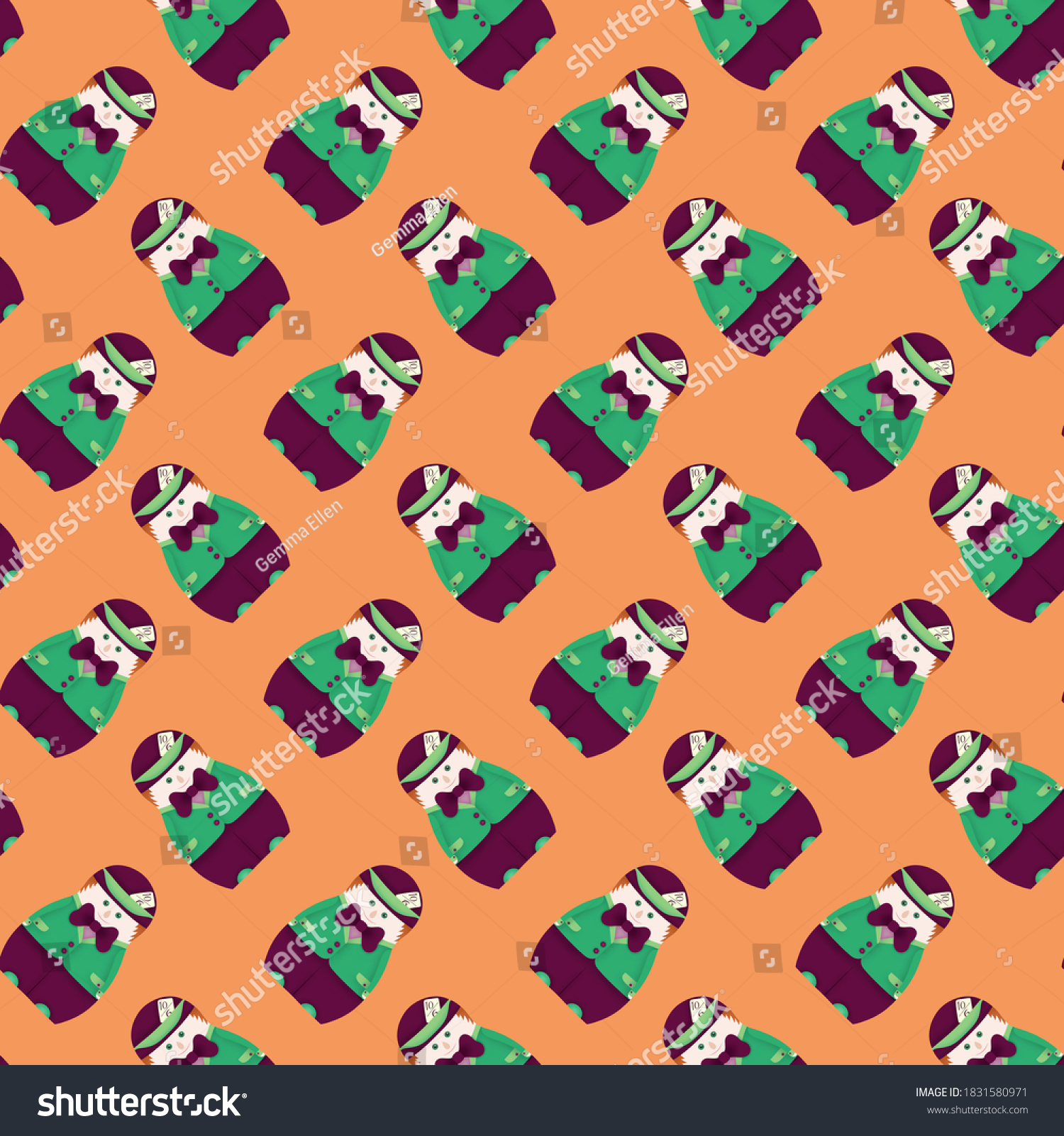 Mad Hatter Alice Wonderland Repeating Pattern Stock Illustration ...