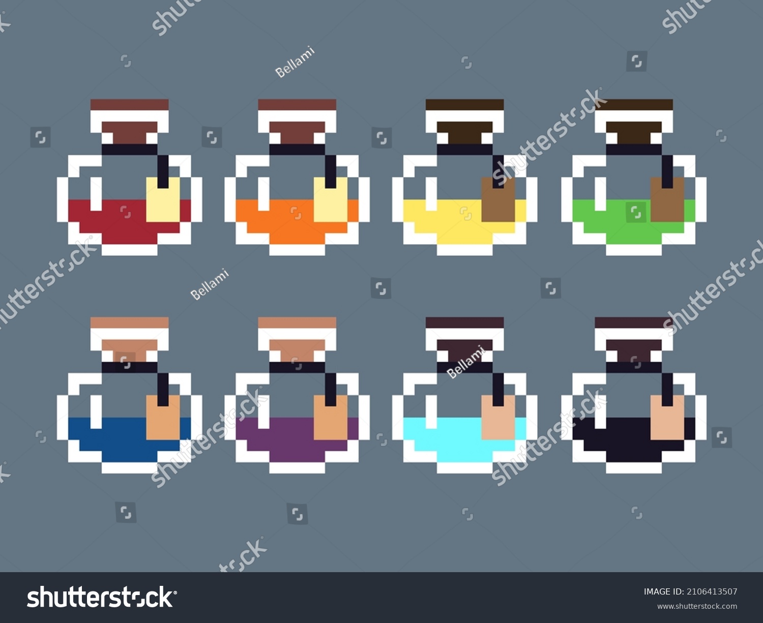 Magic Flasks Bottles Games Pixel Art Stock Illustration 2106413507