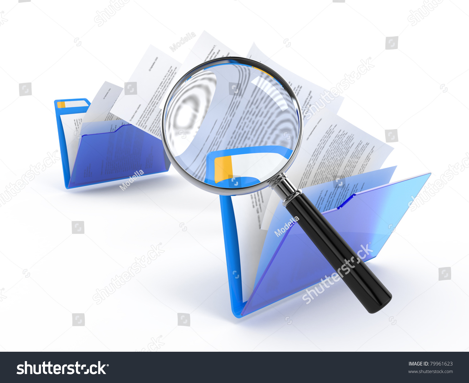 Magnifying Glass Over Moving Documents Between Stock Illustration ...