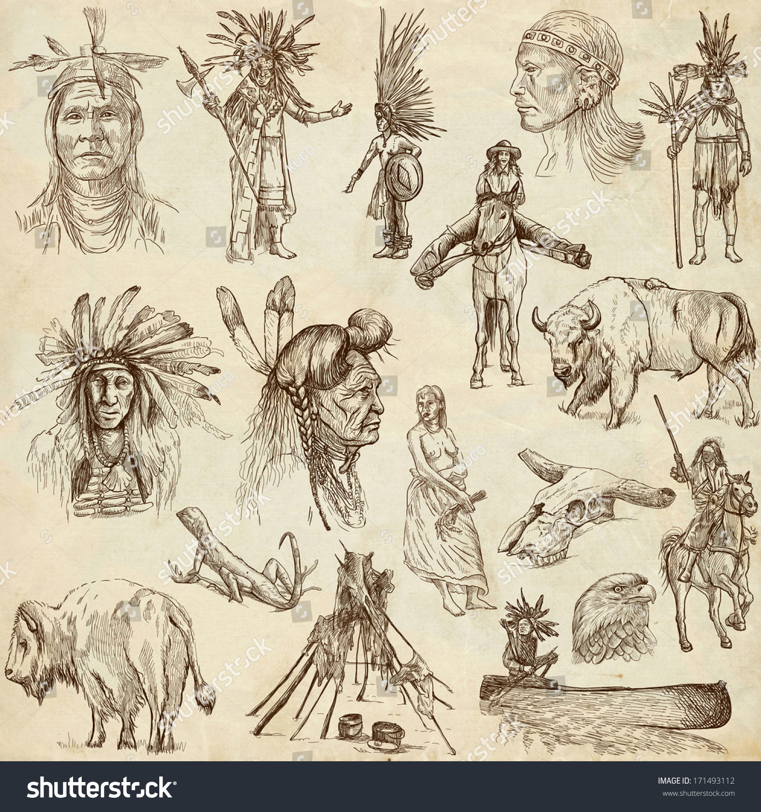 Mainly Indians (And Wild West As Well). Collection Of An Hand Drawn ...