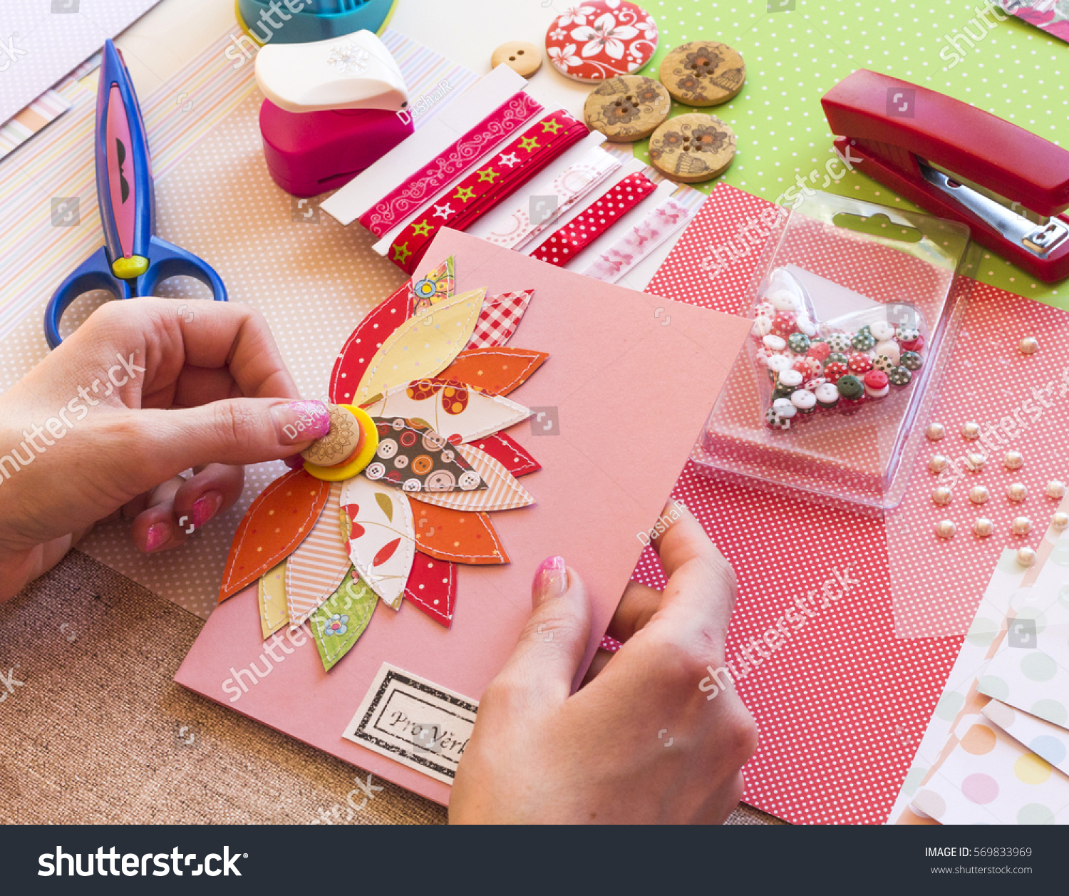 Making Scrap Booking Birthday Cardscrapbook Button Stock Photo ...