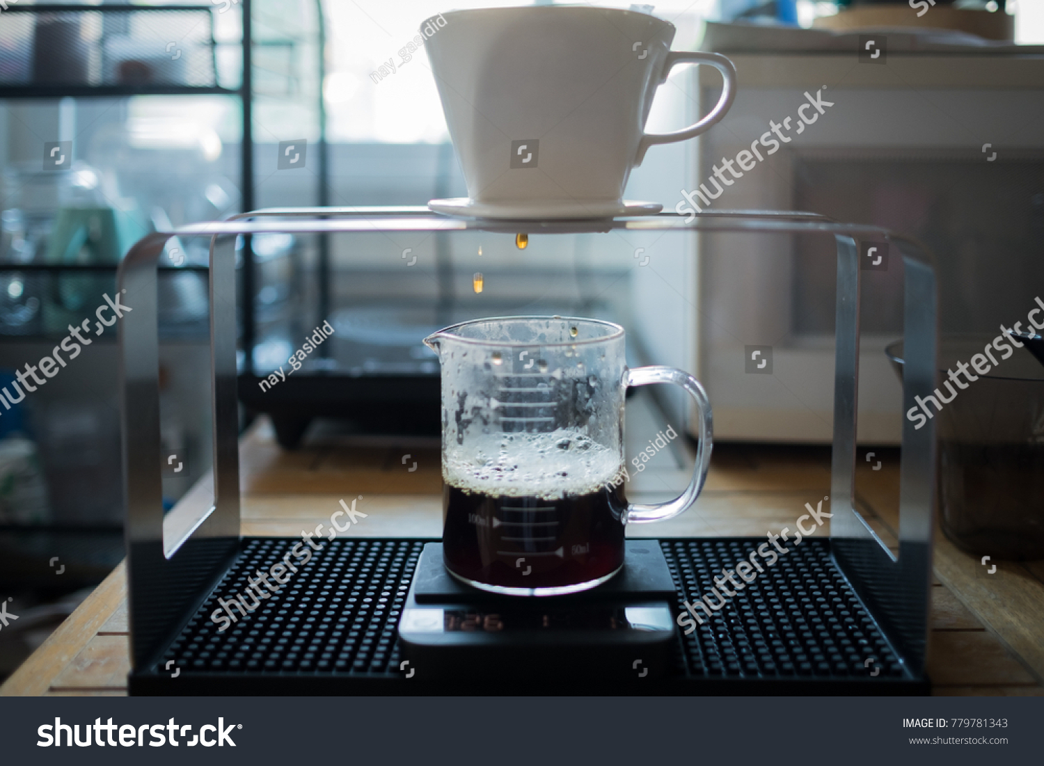 Making Coffee In The Morning With A Dipping Method Ceramic Dripper Is Placed On Making Coffee In The Morning With A Dipping Method Ceramic Dripper Is Placed On