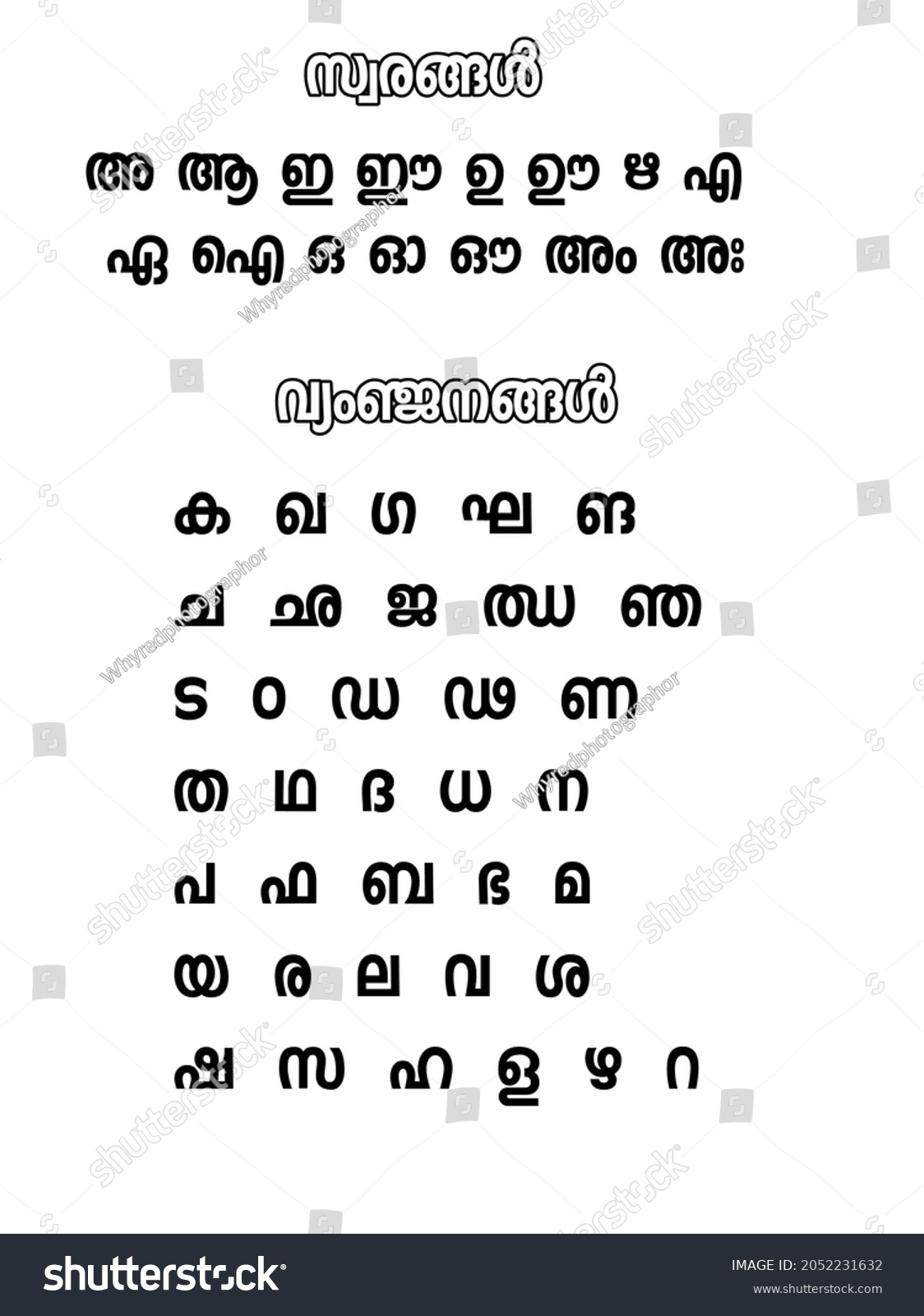 Malayalam Alphabet Chart Colour - photos and vectors