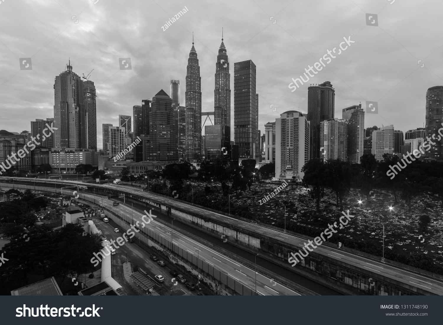 Malaysia City Skyline Black White Stock Photo 1311748190 | Shutterstock