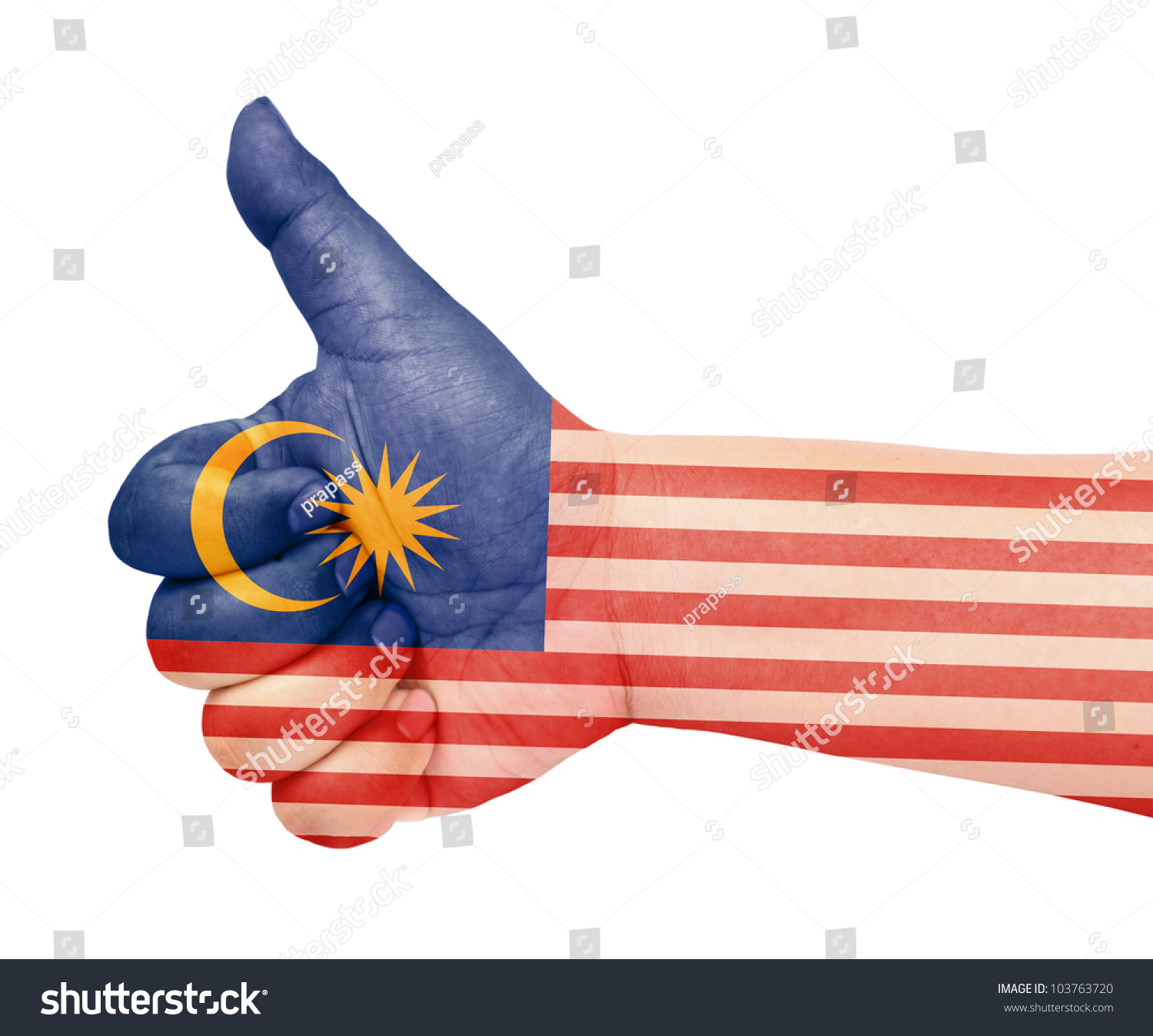 Malaysia Flag On Thumb Up Gesture Like Icon On White Background Stock ...