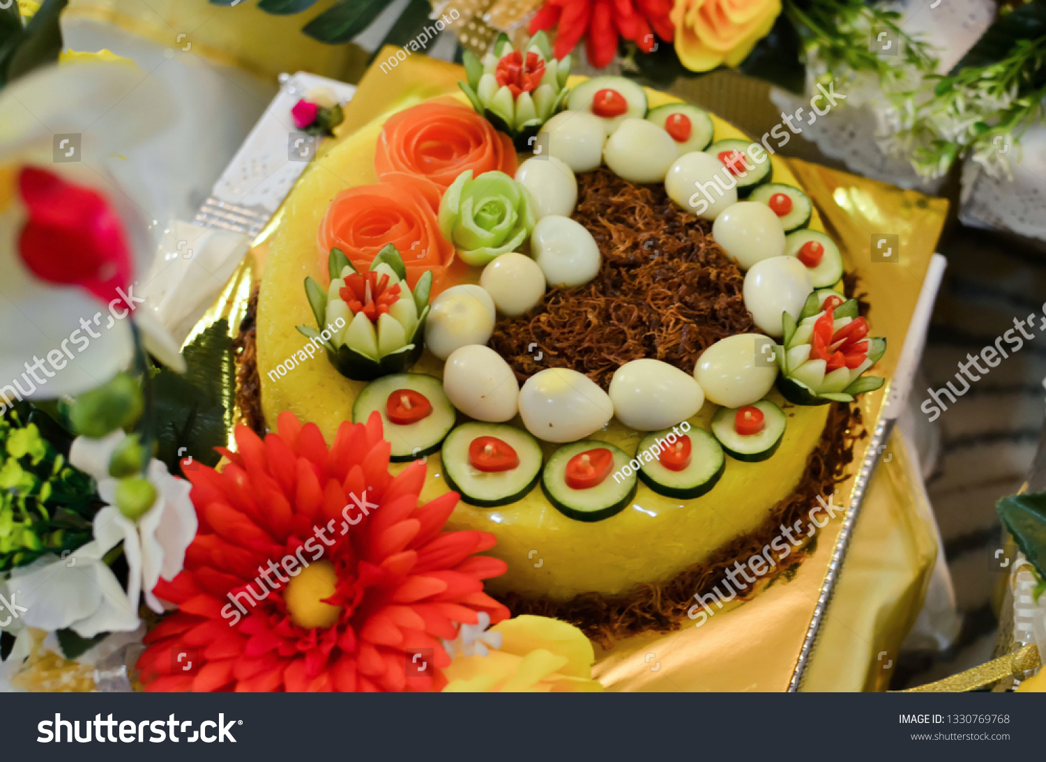 Malaysian Dish Yellow Glutinous Rice Decorated Stock Photo Edit Now 1330769768