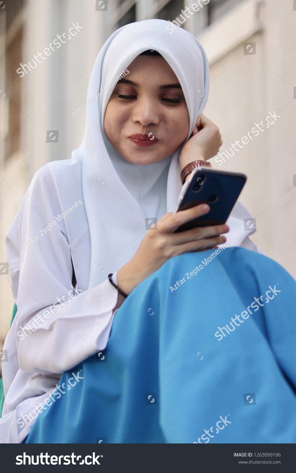Malaysian Girl School Uniform Holding Phone Stock Photo Edit Now