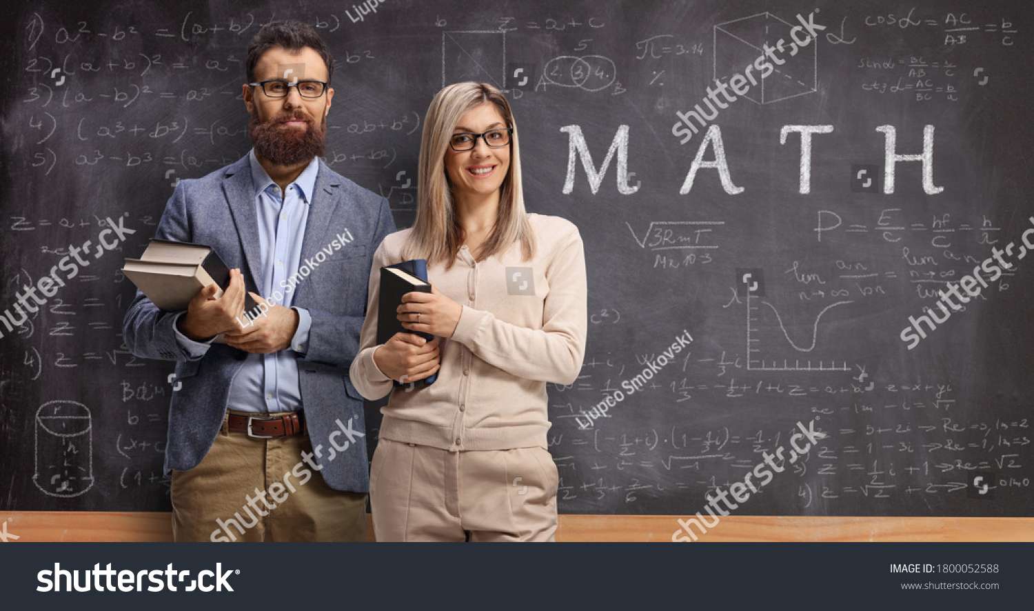  Gray Classic  Template Design Featuring Male and Female Math Teacher in Front of a Blackboard