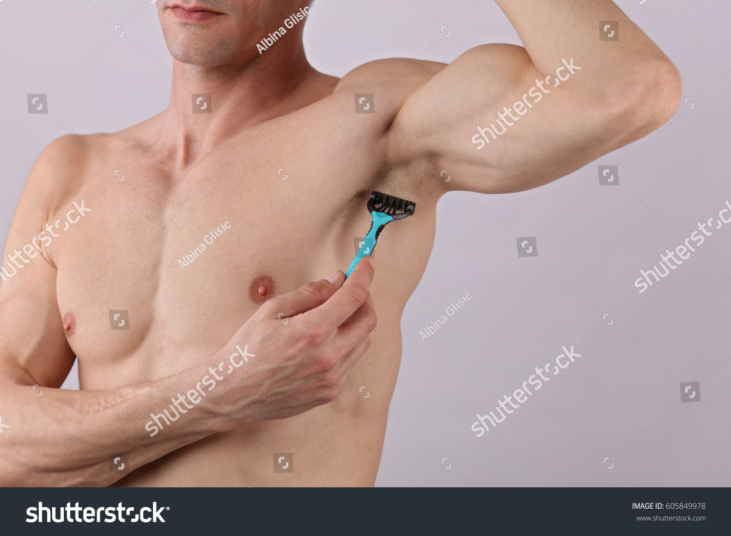 Male Body Hair Removal Attractive Muscular Stock Photo 605849978